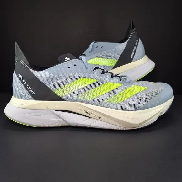 Adidas Adizero Boston 12 Wonder Blue Lucid Lemon Shoes ID4233 Men's Size 12 - Picture 1 of 12